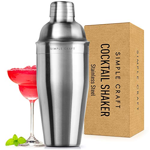 Simple Craft 24oz Cocktail Shaker - Stainless Steel Professional Grade Martini Shaker - Premium Martini Shaker and Strainer For Bartending, Homebars & Mixing Cocktails