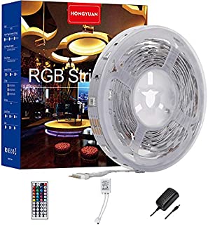 LED Strip Lights, 16.4ft Non Waterproof RGB 5050 LED Strips with Remote Controller, Color Changing Tape Light with 12V Power Supply for Room, Bedroom, TV, Kitchen, Desk HY-5050-RGB