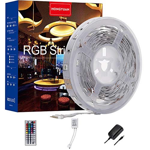 LED Strip Lights, 16.4ft Non Waterproof RGB 5050 LED Strips with Remote Controller, Color Changing Tape Light with 12V Power Supply for Room, Bedroom, TV, Kitchen, Desk HY-5050-RGB