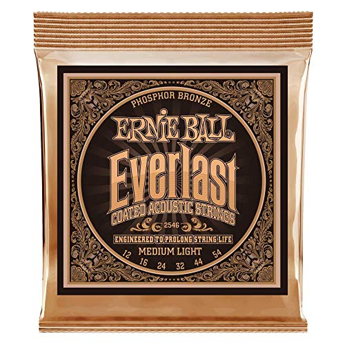 Ernie Ball Everlast Medium Light (12-54) Coated Phosphor Bronze Acoustic Guitar Strings (P02546)