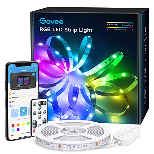 Govee 16.4ft Color Changing LED Strip Lights, Bluetooth LED Lights with App Control, Remote, Control Box, 64 Scenes and Music Sync Lights for Bedroom, Room, Kitchen, Party