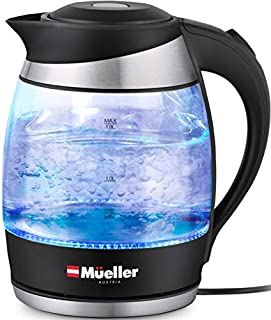 Mueller Premium 1500W Electric Kettle with SpeedBoil Tech, 1.8 Liter Cordless with LED Light, Borosilicate Glass, Auto Shut-Off and Boil-Dry Protection