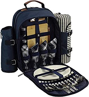 Picnic Backpack for 4 | Picnic Basket | Stylish All-in-One Portable Picnic Bag with Complete Cutlery Set, Stainless Steel S/P Shakers | Picnic Blanket Waterproof Extra Large| Cooler Bag for Camping