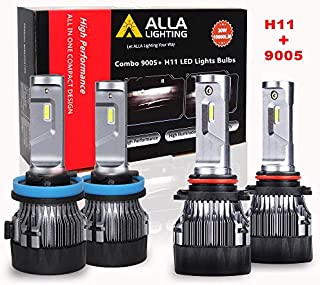 ALLA Lighting S-HCR H11 Low Beam HB3/9005 High Beam LED Bulbs Combo Kits Extreme Super Bright Replacement for Cars, Trucks, Xenon White (4 Packs, 2 Sets)