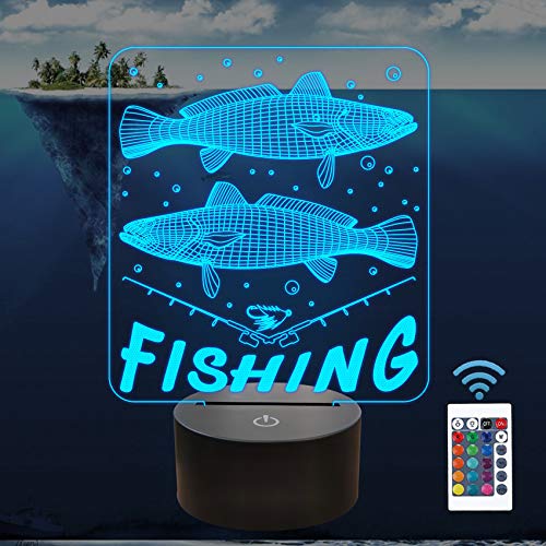 3D Illusion Lamp Fishing Decoration Night Light Big Fish Visual with Remote 16 Color Changing Bedside Lamp for Fishing Lover Gifts