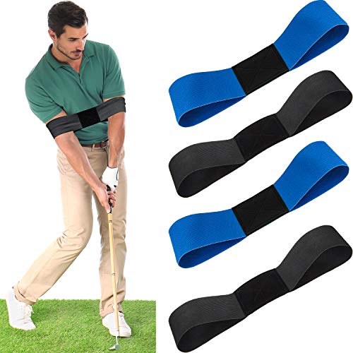 4 Pieces Golf Swing Trainer Golf Swing Arm Band Training Aid Motion Posture Correction Belt for Golf Beginner Wrist Hinge Swing Trainer Smooth Swing Correcting Tools Unisex, Black and Blue