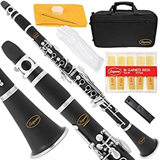 Lazarro Professional Black Ebonite-Silver Keys Bb B Flat Clarinet with 11 Reeds,2 Barrels,Case,Extras-See all 24 Colors-150-BK-PRO