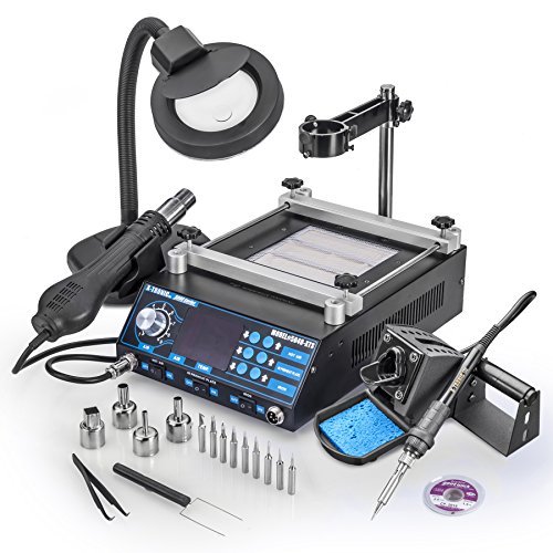 X-Tronic's  Cutting Edge in Technology  Model 5040-XR3 All-In-One Hot Air Rework & Soldering Iron Station with Preheater. Now Includes Plug & Play Hot Air Gun With Iron Holder & Sponge Cleaner