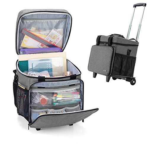 Luxja Rolling Scrapbook Tote, Scrapbook Bag with Detachable Dolly (Patented Design), Gray