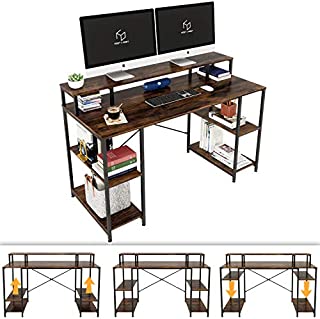 Nost & Host Computer Desk with Ergonomic Monitor Shelf & Storage, Dual Monitor Stand Hutch and Home Office Gaming & Working Sturdy Table with Adjustable Shelves, Easy Assemble, 55 inches, Rustic Brown