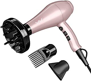 VAV Professional Ionic Hair Dryer, 1875W Far Infrared Blow Dryer, Lightweight Salon Hair Dryers, 2 Speed 3 Heating Settings with Diffuser & Concentrator & Comb Pink for Girls & Women