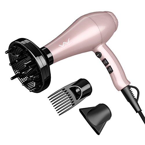 VAV Professional Ionic Hair Dryer, 1875W Far Infrared Blow Dryer, Lightweight Salon Hair Dryers, 2 Speed 3 Heating Settings with Diffuser & Concentrator & Comb Pink for Girls & Women