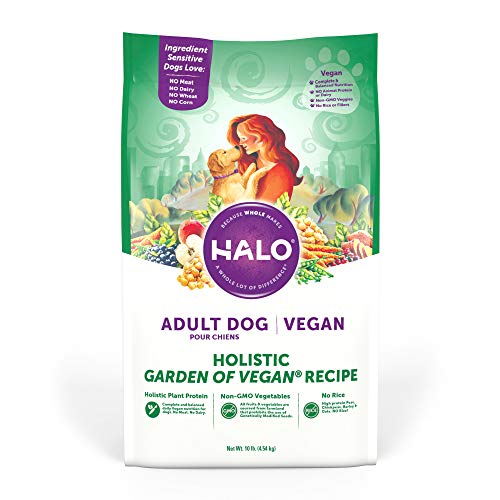 Halo Vegan Dry Dog Food - Premium and Holistic Garden of Vegan Recipe - 10 Pound Bag - Sustainably Sourced Adult Dry Dog Food - Non-GMO and Made in the USA