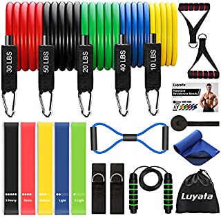 Resistance Bands, 19pcs Resistance Workout Bands Set Kit with 5 Stackable Exercise Bands 5 Resistance Loop Bands, Door Anchor, Ankle Straps,Jump Rope, Carry Bag, Exercise Towel