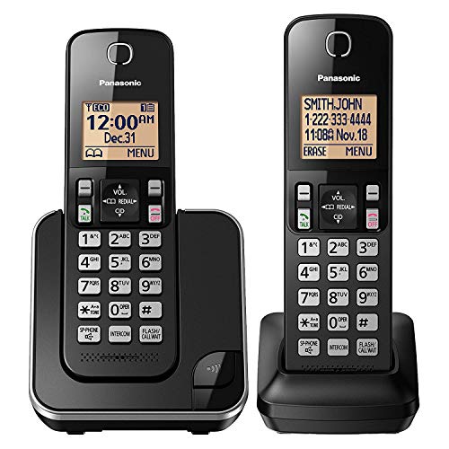 Panasonic Expandable Cordless Phone System with Amber Backlit Display  2 Handsets  KX-TGC352B (Black)