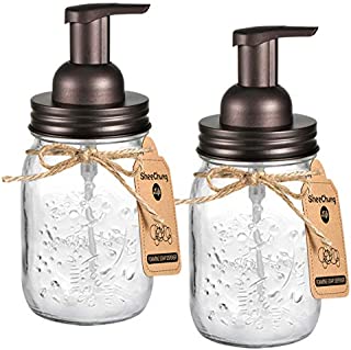 Mason Jar Foaming Soap Dispenser - Rustproof Stainless Steel Mason Jar Lid and Foaming Soap Pump,Best Hand Foam Soap Dispenser Glass for Bathroom Vanities or Kitchen Sink,Countertops - Bronze (2 Pack)