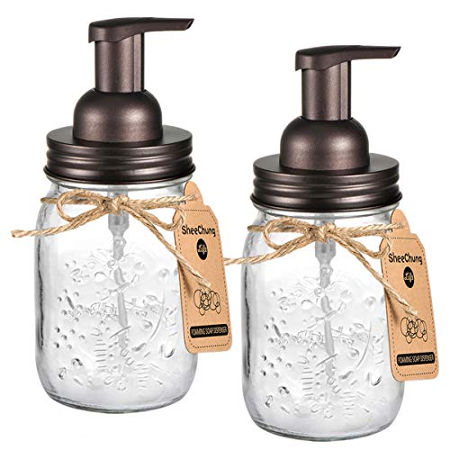 Mason Jar Foaming Soap Dispenser - Rustproof Stainless Steel Mason Jar Lid and Foaming Soap Pump,Best Hand Foam Soap Dispenser Glass for Bathroom Vanities or Kitchen Sink,Countertops - Bronze (2 Pack)