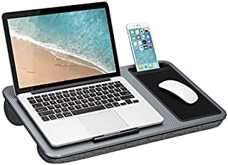 LapGear Home Office Lap Desk with Device Ledge, Mouse Pad, and Phone Holder - Silver Carbon - Fits Up to 15.6 Inch Laptops - Style No. 91585