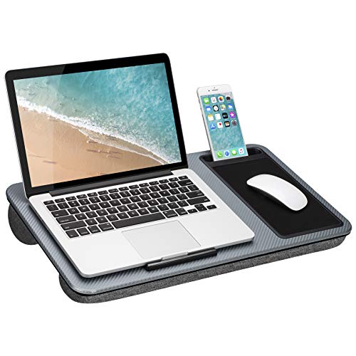 LapGear Home Office Lap Desk with Device Ledge, Mouse Pad, and Phone Holder - Silver Carbon - Fits Up to 15.6 Inch Laptops - Style No. 91585