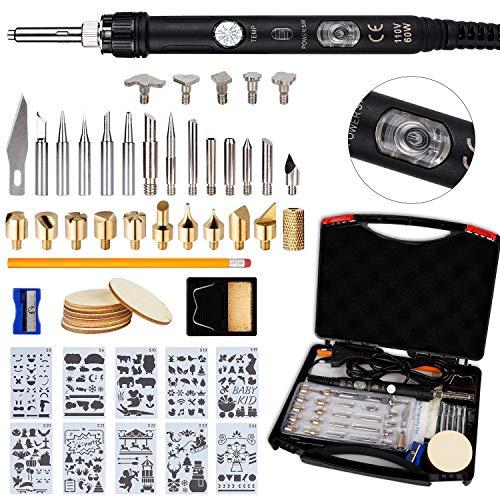 52 PCS Wood Burning Kit, Wood Burning Tool with Adjustable Temperature 150~450 ,Professional Wood Burning Pen for DIY/Embossing/Carving/Soldering Tips,Suitable for Beginners,Adults,Kids