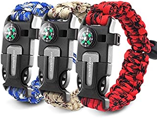 Daedalus Paracord Bracelet Survival Kit Fire Starter Loud Whistle Compass Survival Emergency Knife Accessories for Hiking Camping Fishing Hunting Wilderness 5in1 Bracelet (3pack)