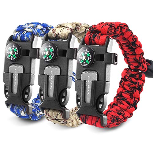 Daedalus Paracord Bracelet Survival Kit Fire Starter Loud Whistle Compass Survival Emergency Knife Accessories for Hiking Camping Fishing Hunting Wilderness 5in1 Bracelet (3pack)