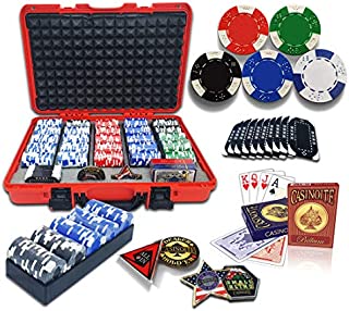 casinoite Professional Poker Chips Set Billium 500 pcs | 10 Plaques, Red Hard Case | 40mm Casino Chip, 2 Decks of 100% Plastic Playing Cards, 5 Trays, All in, Dealer, Big Blind & Small Blind Buttons