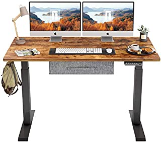 FEZIBO Electric Height Adjustable Standing Desk with Drawer, 48 x 24 Inches Splice Board, Black Frame/Rustic Brown Top