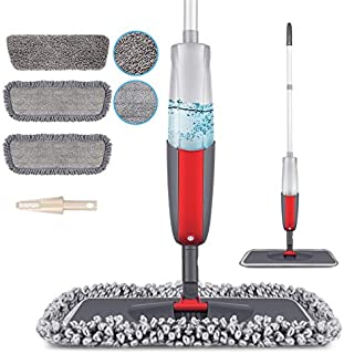 MEXERRIS Microfiber Spray Mops For Floor Cleaning, Wet Dry Dust Hardwood Kitchen Floor Mop With 410ML Refillable Bottle 360°Rotatable Mop For Laminate Wood Tiles Include 3 Reusable Pads and 1 Scrubber