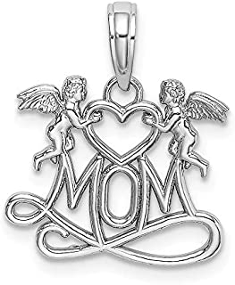 14k White Gold Mom 2 Angels Holding Heart Pendant Charm Necklace Love Angel Fine Jewelry For Women Gifts For Her