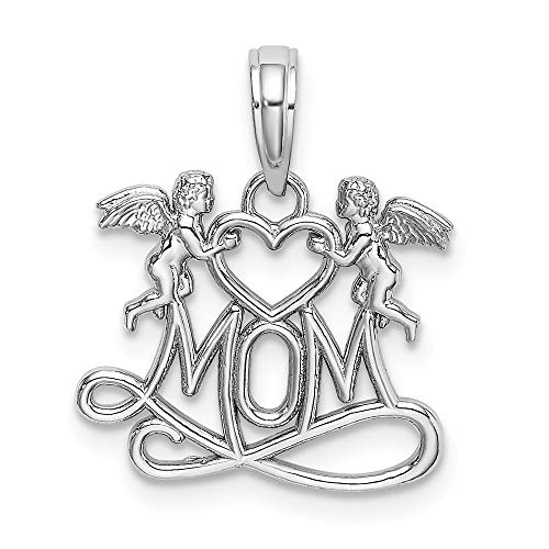 14k White Gold Mom 2 Angels Holding Heart Pendant Charm Necklace Love Angel Fine Jewelry For Women Gifts For Her