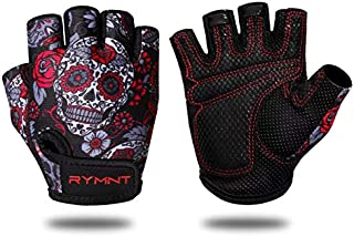 Workout Gloves for Women Men - Gym Gloves for Weight Lifting, Exercise Gloves and Crossfit Gloves for Fitness, Fingerless Yoga Gloves with Grips for Training, Powerlifting,Row,Cycling.Skull,Large