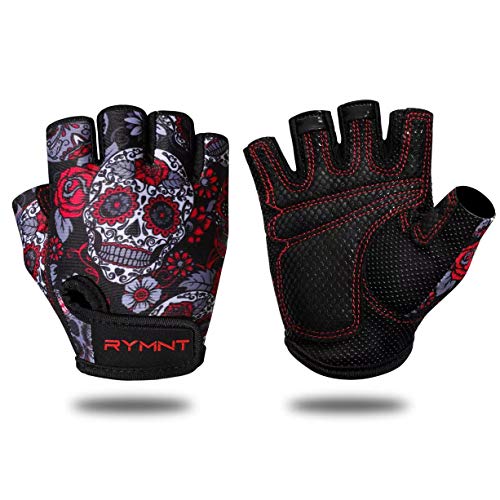 Workout Gloves for Women Men - Gym Gloves for Weight Lifting, Exercise Gloves and Crossfit Gloves for Fitness, Fingerless Yoga Gloves with Grips for Training, Powerlifting,Row,Cycling.Skull,Large