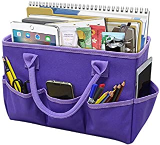 Godery Desktop Tote and Stock Organize, Teacher Helper Tote Bag Organization for Arts, Books, Stationery, etc, and Office Desk Organize, Make-up Storage Tote with Handles for Travel (Purple)