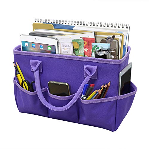 Godery Desktop Tote and Stock Organize, Teacher Helper Tote Bag Organization for Arts, Books, Stationery, etc, and Office Desk Organize, Make-up Storage Tote with Handles for Travel (Purple)