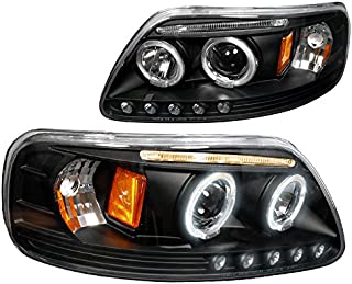 Spec-D Tuning Led Dual Halo Black Projector Headlights for 1997-2003 Ford F150 Head Light Assembly Left + Right Pair