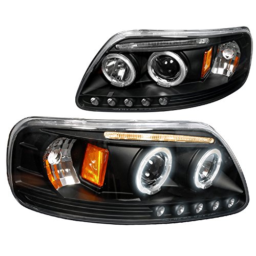 Spec-D Tuning Led Dual Halo Black Projector Headlights for 1997-2003 Ford F150 Head Light Assembly Left + Right Pair