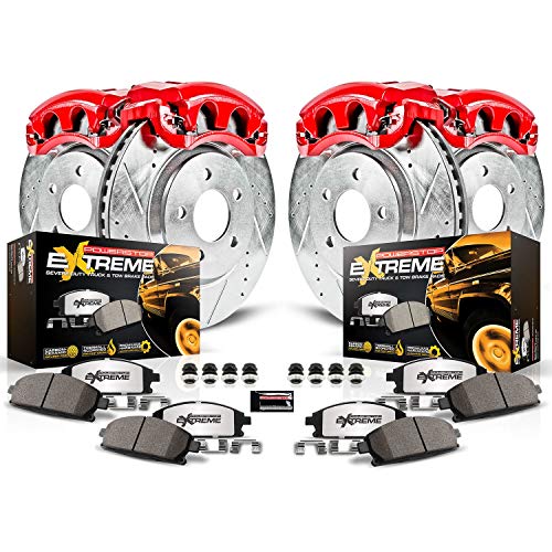 Power Stop KC5468-36 Z36 Truck & Tow Front and Rear Caliper Kit-Drilled/Slotted Brake Rotors, Carbon-Fiber Ceramic Brake Pads, Calipers