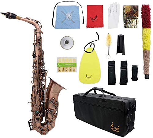 ammoon Alto Saxophone, Eb E-flat Sax Antique Finish BendShell Key with Case Cleaning Cloth Straps Brush