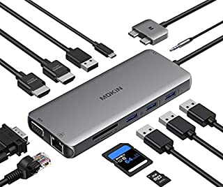 MacBook Pro Docking Station Dual Monitor MacBook Pro HDMI Adapter,12 in 1 USB C Adapters for MacBook Pro Air Mac HDMI Dock Dongle Dual USB C to Dual HDMI VGA Ethernet AUX 4USB SD/TF100W PD