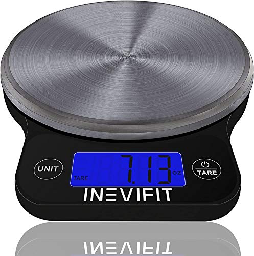INEVIFIT Digital Kitchen Scale, Highly Accurate Multifunction Food Scale 13 lbs 6kgs Max, Clean Modern Black with Premium Stainless Steel Finish. Includes Batteries