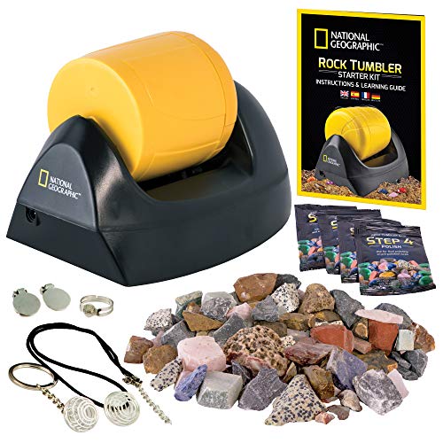 NATIONAL GEOGRAPHIC Starter Rock Tumbler Kit - Rock Polisher for Kids and Adults, Complete Rock Tumbler Kit, Durable Leak-Proof Tumbler, Rocks, Grit, and 5 Jewelry Fastenings, A Great STEM Hobby