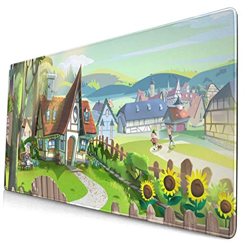 CANCAKA Large Gaming Mouse PadClouds Digital Art Drawing Fairy Tale Fence Hill HouseNon-Slip Rubber Mouse Pads Mousepad for Gaming Computer Office Desk,75×40×0.3cm