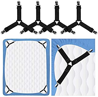 Bed Sheet Holder Straps, Rareccy Adjustable Bed Sheet Fastener and Triangle Elastic Mattress Sheet Clips Suspenders Grippers Fasteners Heavy Duty Keeping Sheets Place for Bedding Mattress (4 PCS)