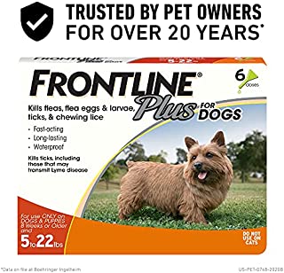 Frontline Plus Flea and Tick Treatment for Dogs (Small Dog, 5-22 Pounds, 6 Doses)