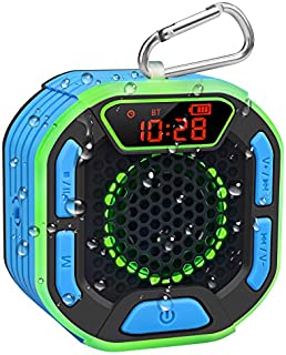 DuoTen Shower Speaker, IPX7 Waterproof Portable Bluetooth Speakers with Loud Stereo Sound, LED Display, Light Show, FM Radio, Suction Cup, Sturdy Hook for Home, Party, Outdoor, Travel, Pool, Hiking