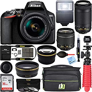 Nikon D3500 24.2MP DSLR Camera with AF-P 18-55mm VR Lens & 70-300mm Dual Zoom Lens Kit 1588 (Renewed) with 16GB Accessory Bundle