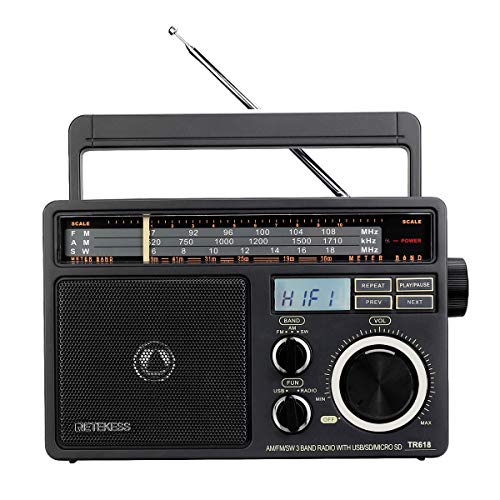 Retekess TR618 Shortwave Radio, Radios Portable AM FM, Transistor Radio Powered by 3 D Battery or AC, Support Earphone Jack, TF and USB Port