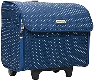 Everything Mary Sewing Machine Case, Blue Dot - Craft Rolling Tote Cover Bag with Wheels for Brother, Singer & Most Machines - Storage Organization Carrying Cart for Accessories