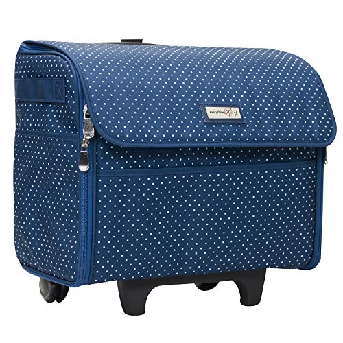 Everything Mary Sewing Machine Case, Blue Dot - Craft Rolling Tote Cover Bag with Wheels for Brother, Singer & Most Machines - Storage Organization Carrying Cart for Accessories